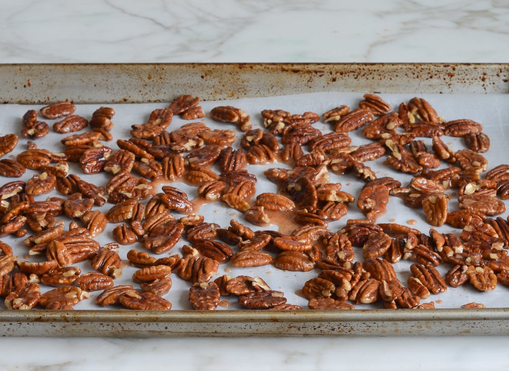 pecans on baking sheet
