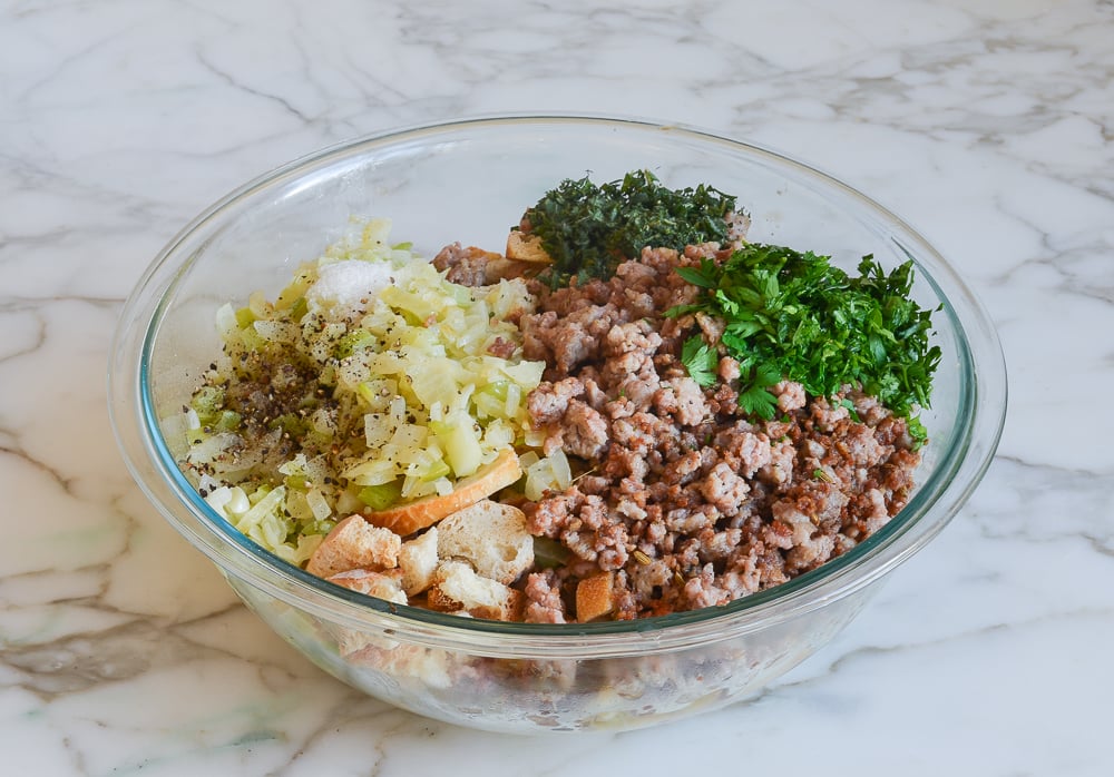 stuffing components in bowl