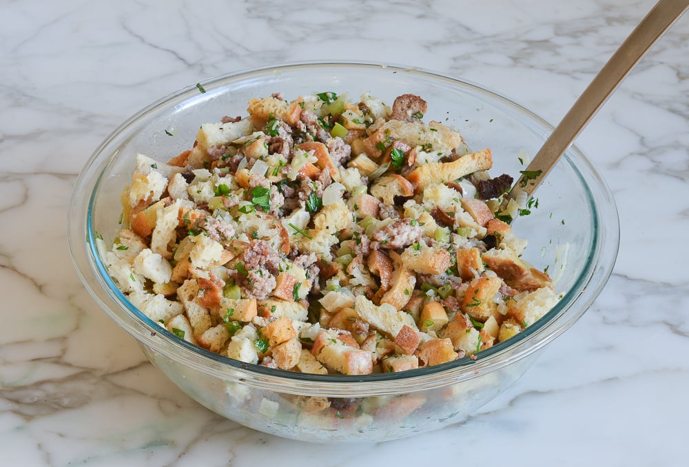stuffing mixture in bowl