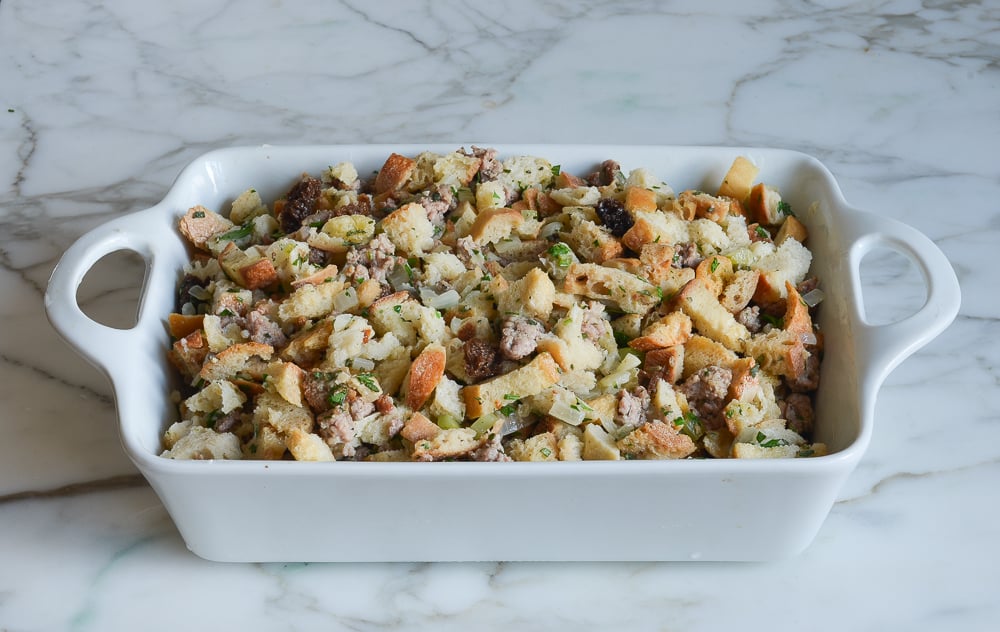 stuffing in baking dish