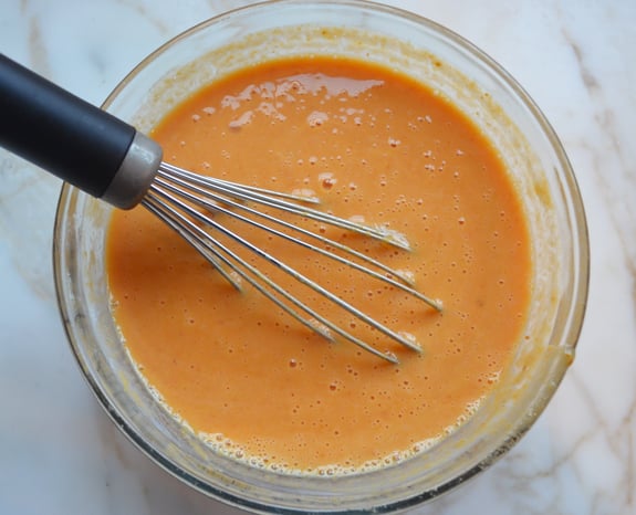 wet ingredients for pumpkin cornbread muffins