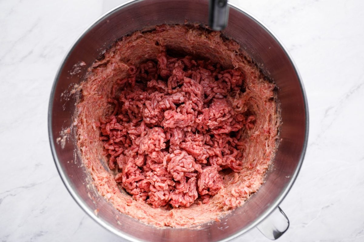 making the Swedish meatball mixture in a mixer