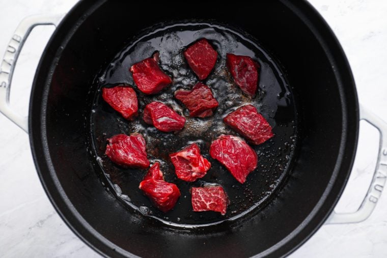 searing the beef