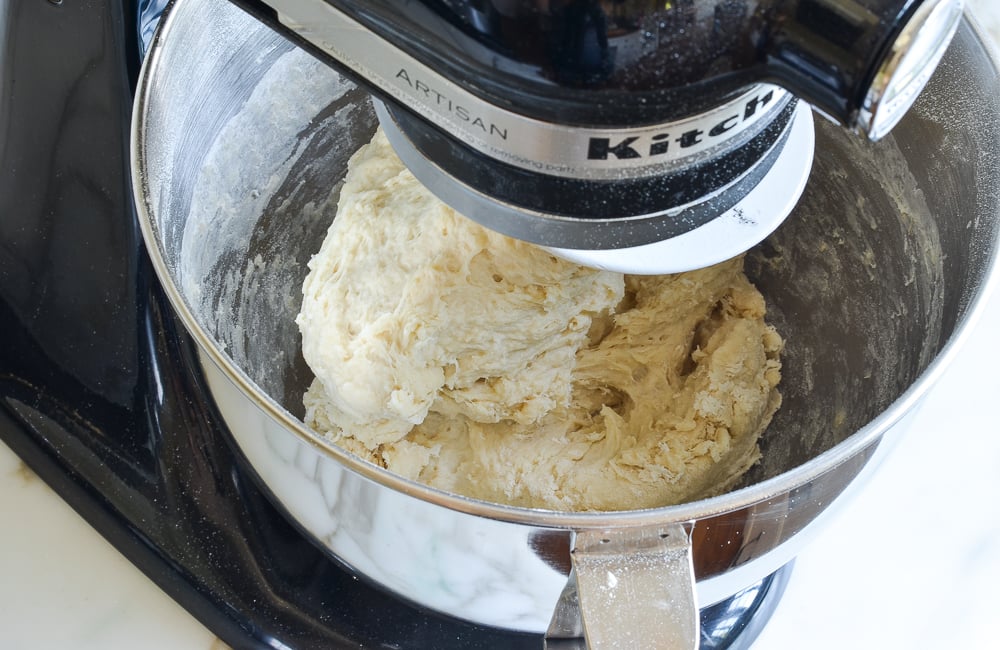 Stand mixer of sticky dough.