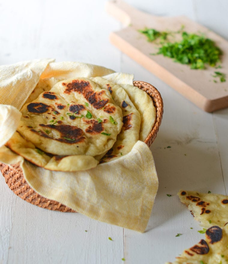 Basket of homemade naan.