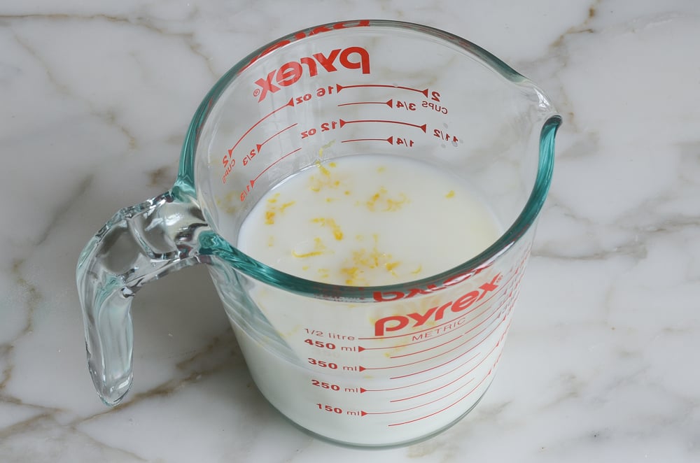 buttermilk, lemon juice, and lemon zest in bowl