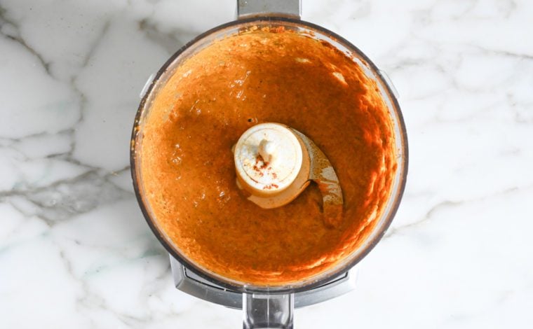 blended marinade in food processor
