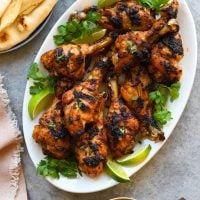 Serving platter of tandoori chicken.