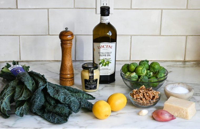kale and brussels sprouts salad ingredients