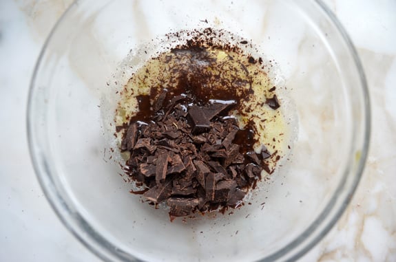 Bowl of melted butter with chocolate.