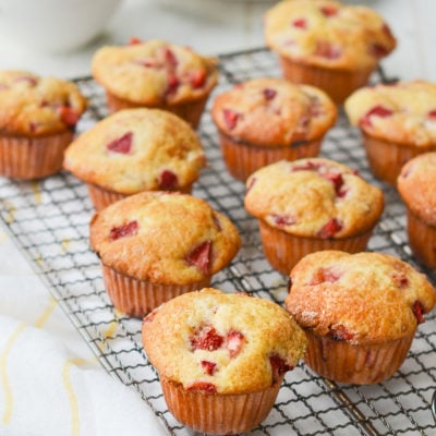 Strawberry Muffins on a wire rack.