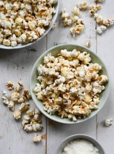 Bowls of spicy Italian popcorn.