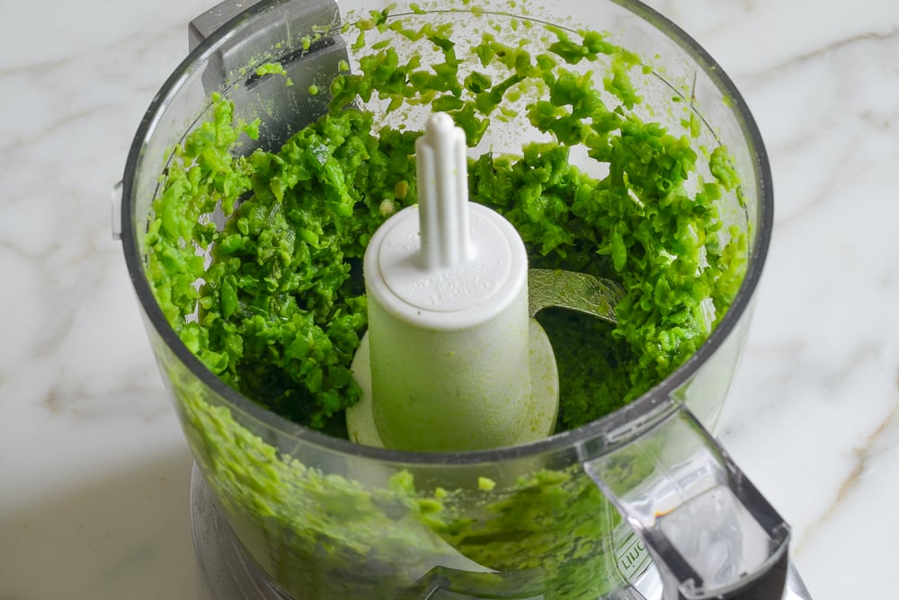 pureed ingredients in food processor