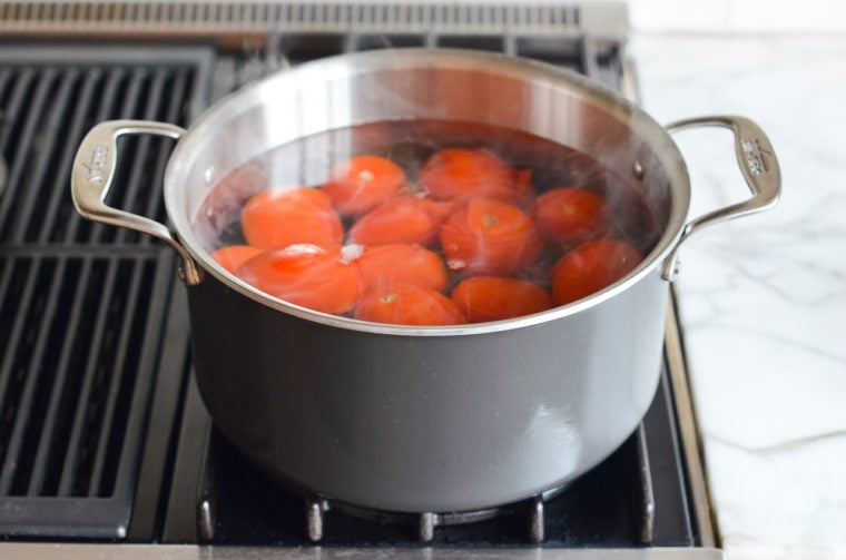 boiling the tomatoes