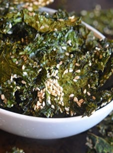 Bowl of kale chips.