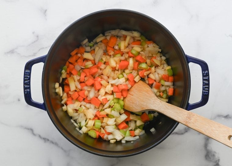 vegetable and apple mixture in pot