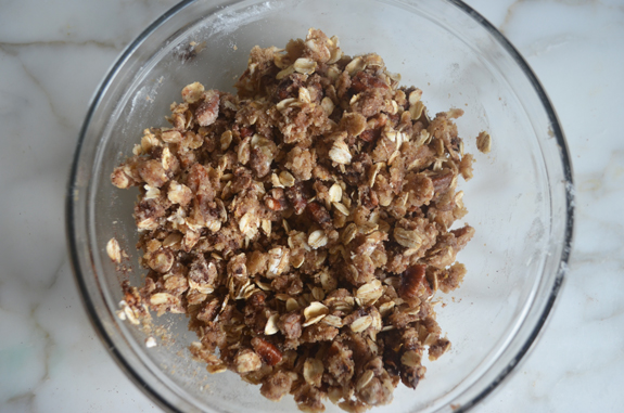 Streusel ingredients mixed in a bowl.