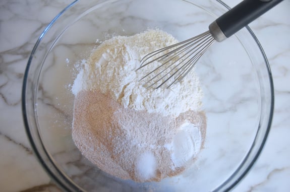 Bowl of unmixed dry ingredients.