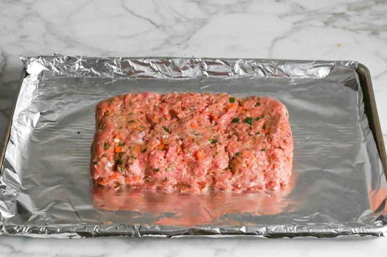 free-form italian meatloaf on baking sheet