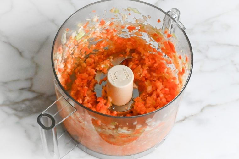 minced vegetables in food processor