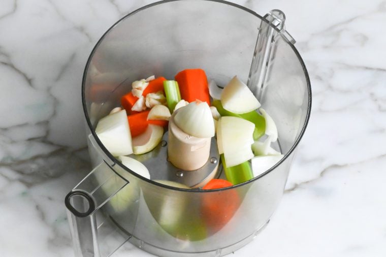 roughly chopped vegetables in food processor