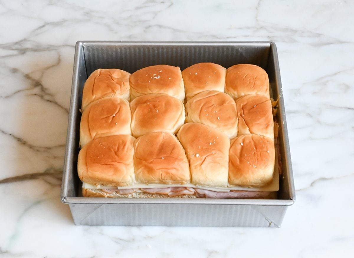 assembled sliders in pan.