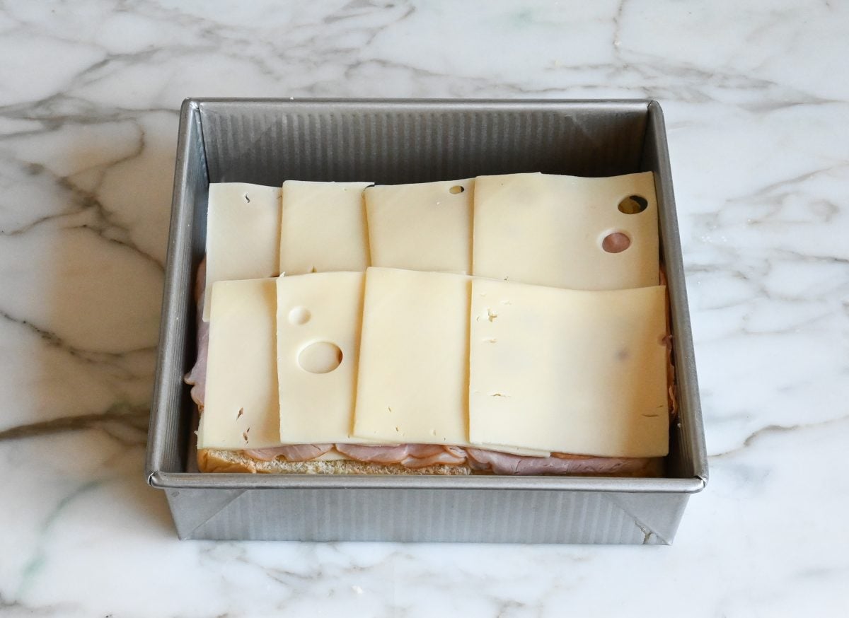 second layer of cheese over ham.