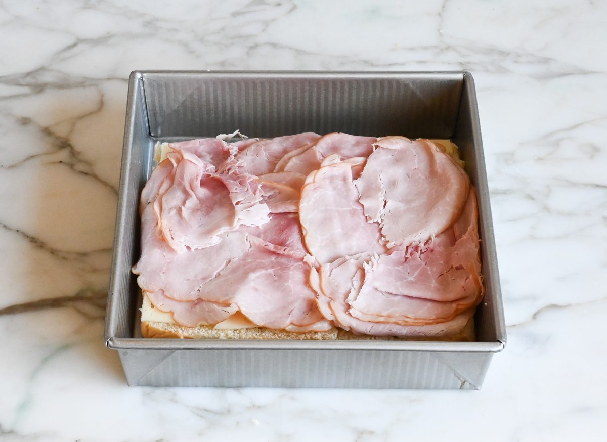 ham layered over cheese.