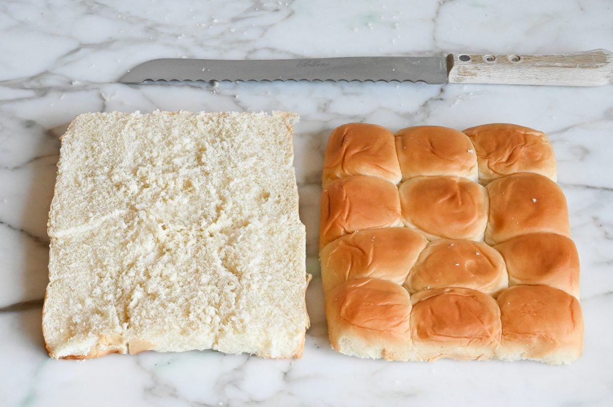 sliced rolls for ham and cheese sliders.