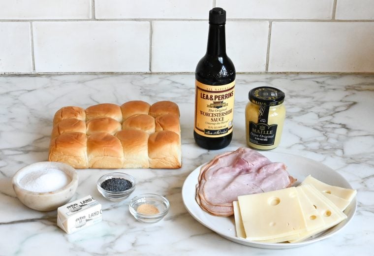 ingredients for ham and cheese sliders