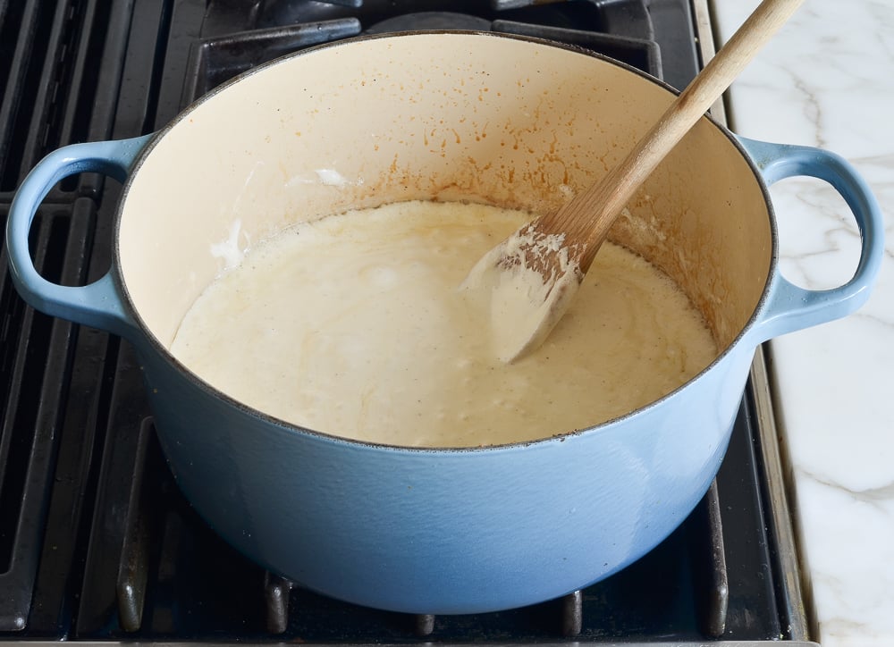 melted marshmallow and brown butter mixture in pot.