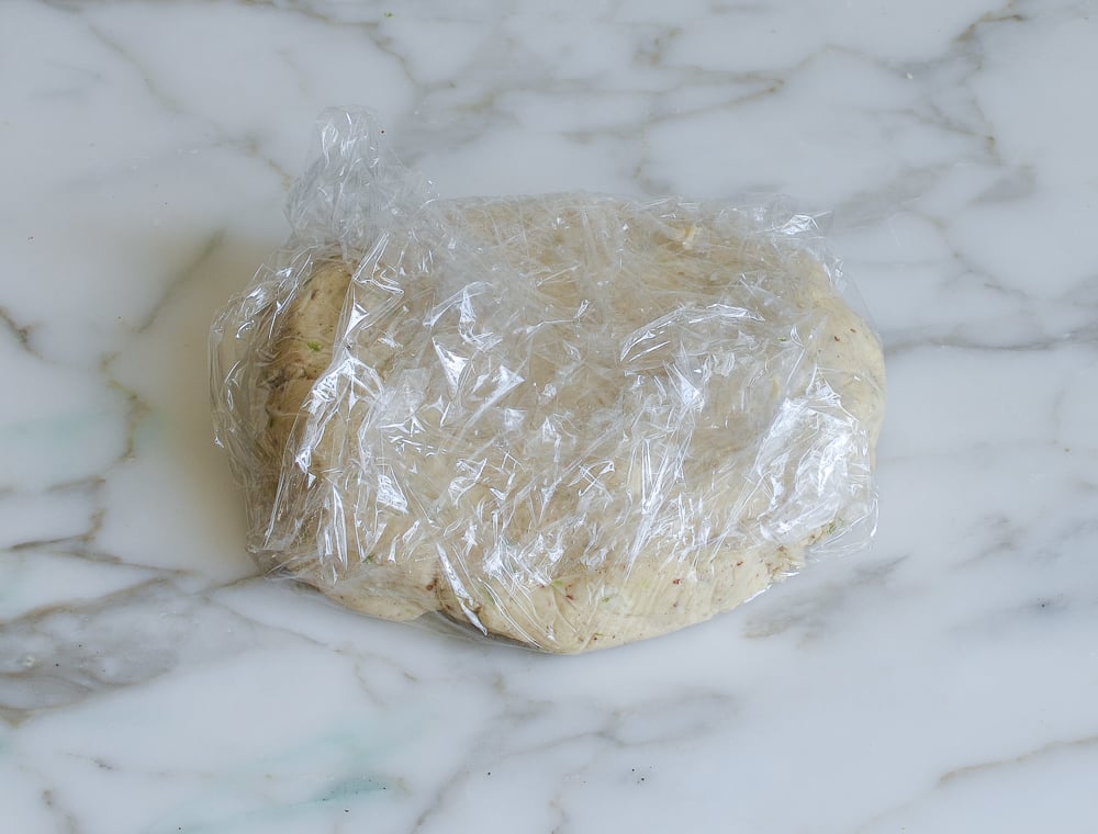 dough wrapped in plastic ready to chill