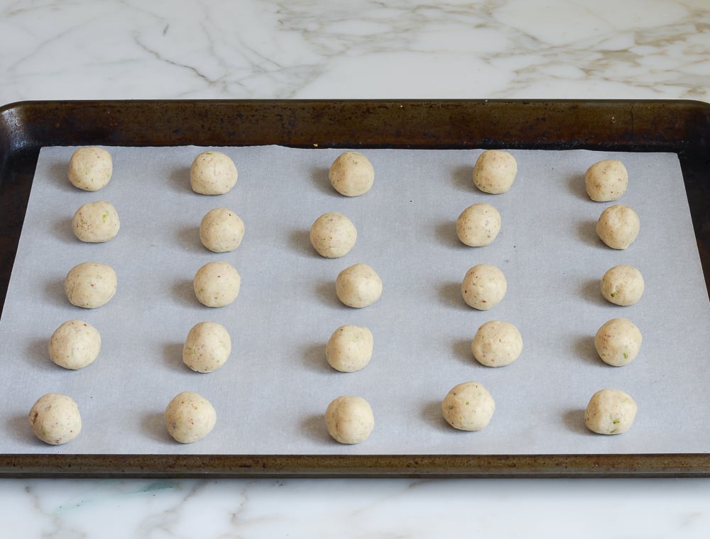 dough balls on cookie sheet