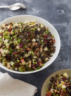 wild rice salad in white bowl