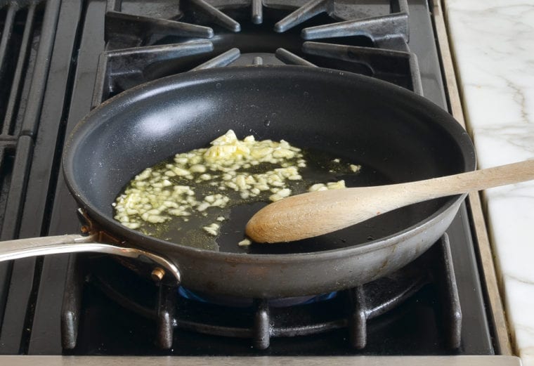 sautéing the garlic