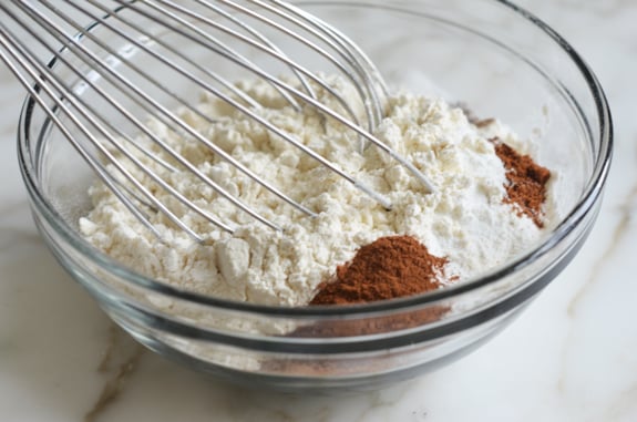 Bowl of unmixed dry ingredients.