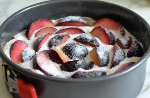 Plums sprinkled with sugar.
