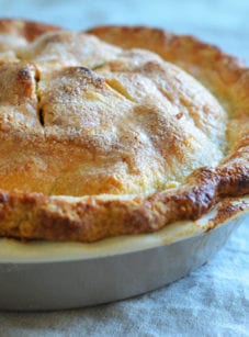 Apple pie in a pie pan.