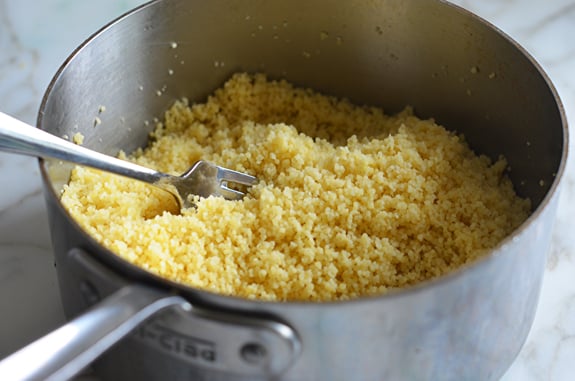 Fork in a pot of couscous.