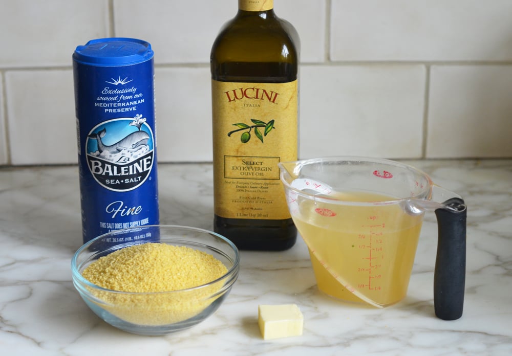 Couscous ingredients including sea salt, butter, and olive oil.