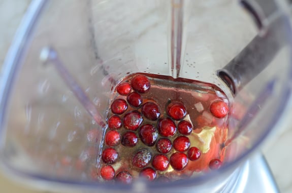 Cranberries in a blender.
