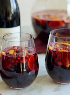 Stemless glasses of sangria.