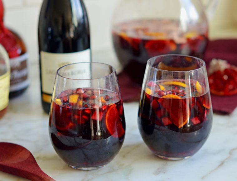 Stemless glasses of sangria.