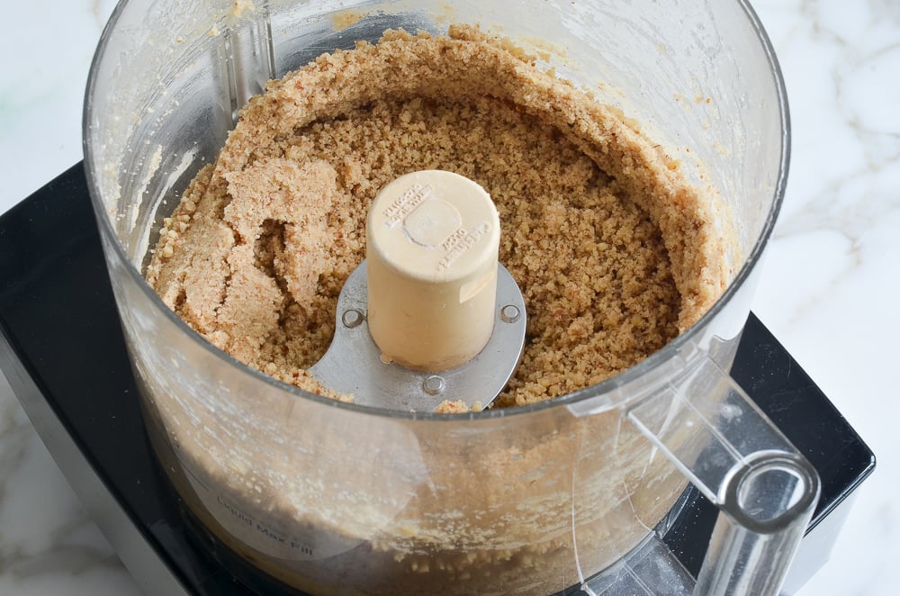 Ground crust in a food processor.