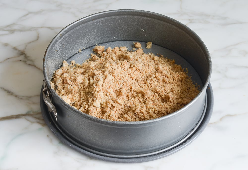 crust crumbs in pan