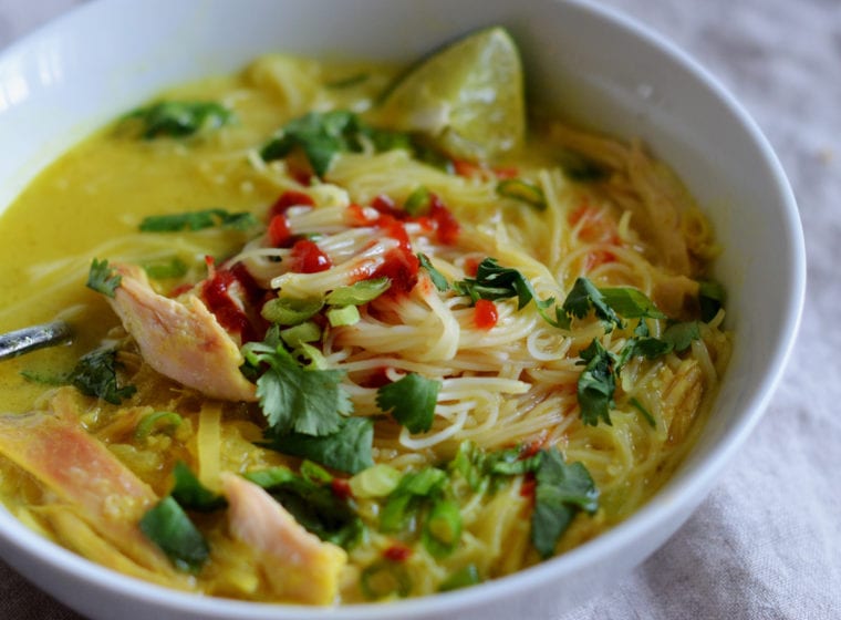 Thai chicken rice noodle soup