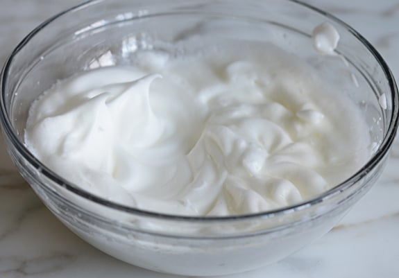 Bowl of beaten egg whites.