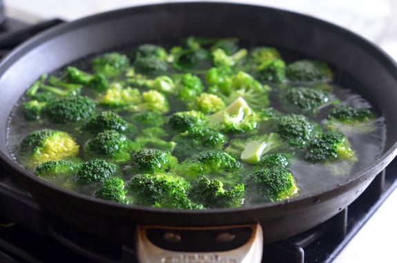 Broccoli in a skillet.