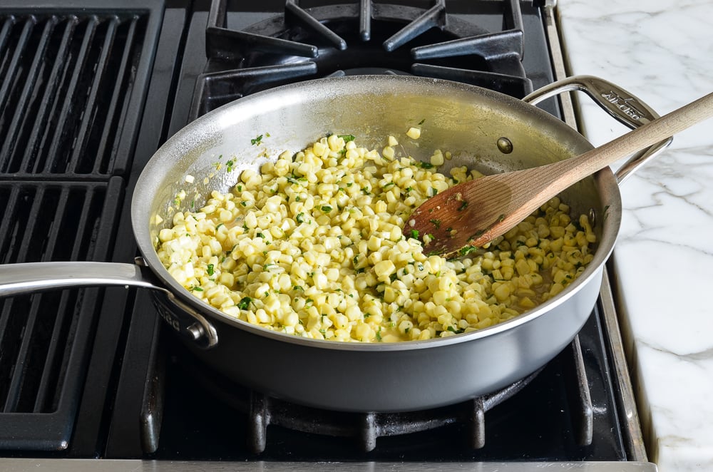 finished cilantro lime sweet corn in skillet