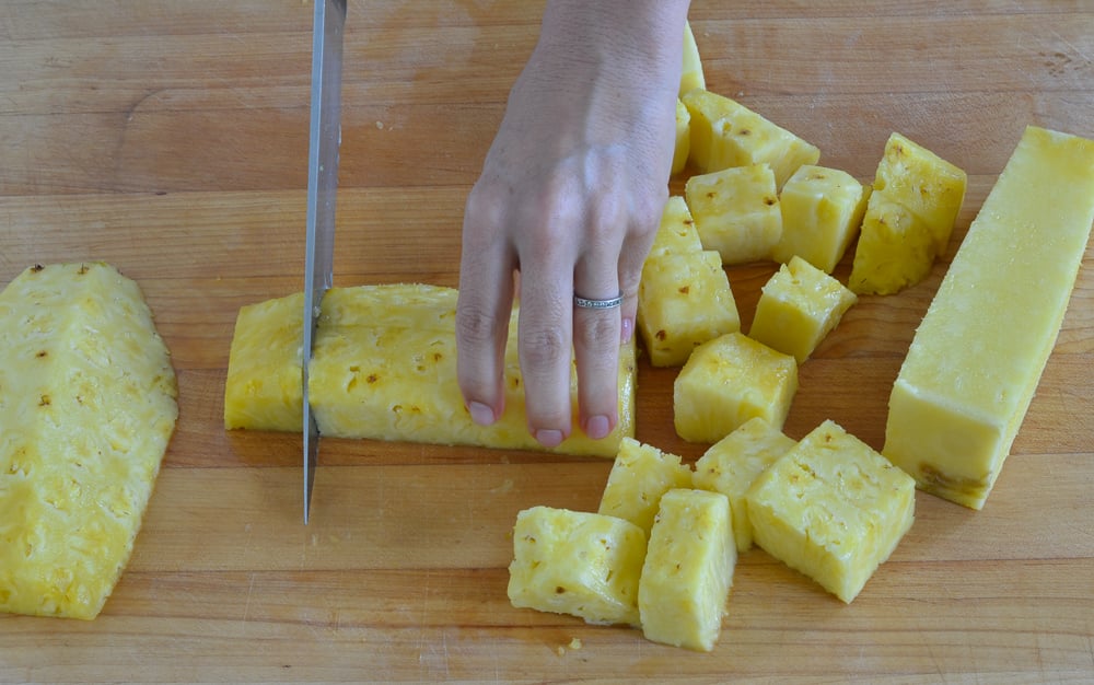 cutting slices into chunks